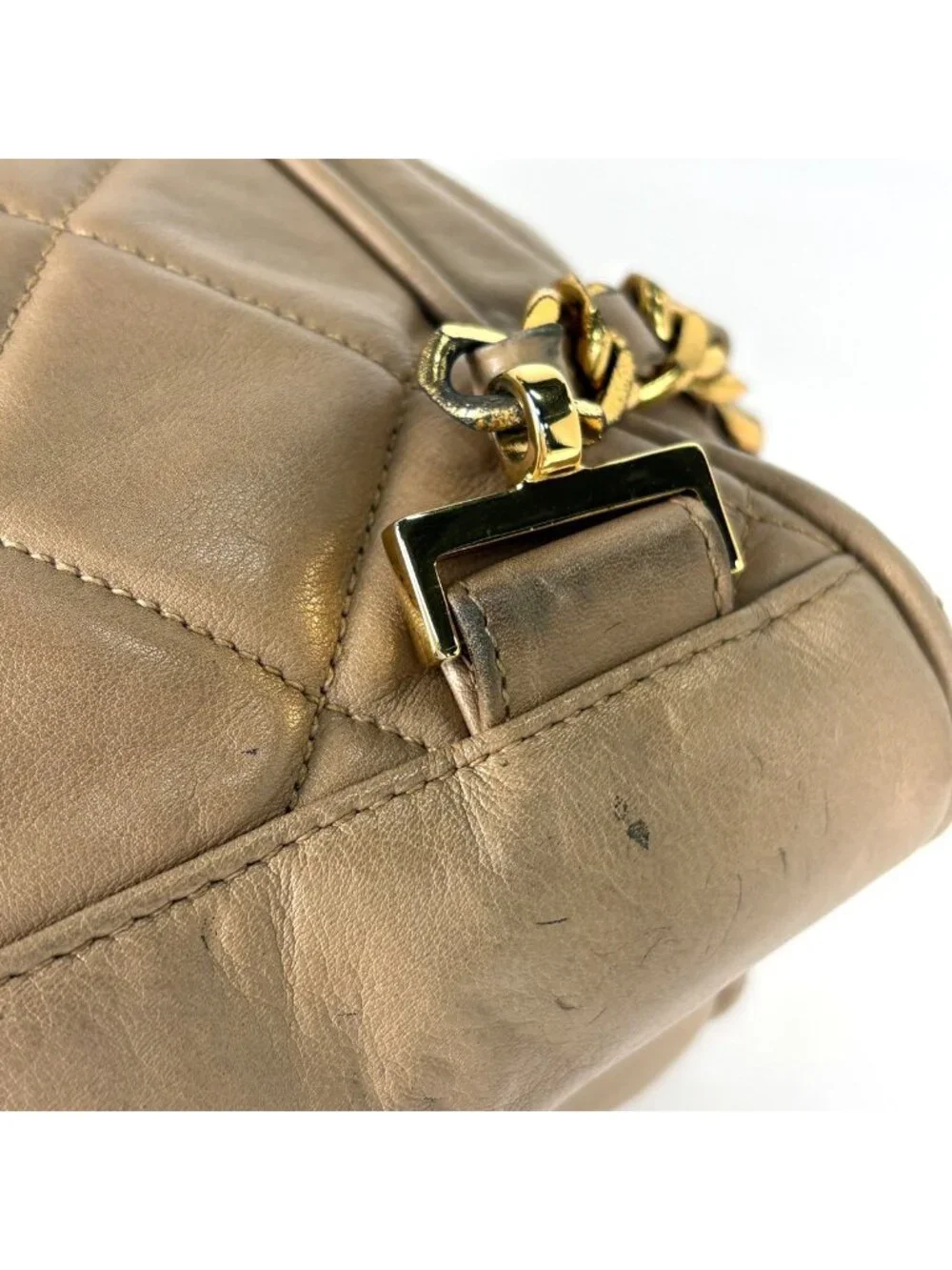 Chanel Backpack Quilted CC Logo Leather Beige